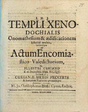 Templi xenodochialis onomathesia & aedificatio