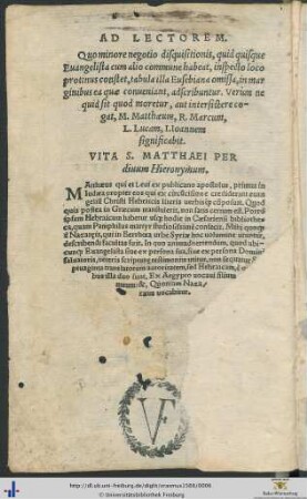 VITA Sancti MATTHAEI PER divum Hieronymum