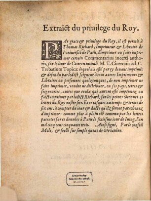 Ad C. Trebatium iurrisconsultum Topica : cum Commentariis