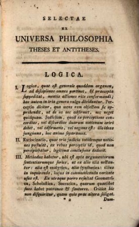 Selectae ex univ. philosophia theses et antitheses