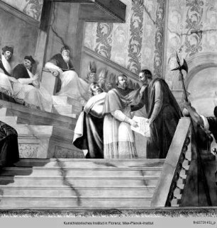 Historische Begebenheit aus der Familie Gherardesca: Audienzszene vor einem Papst