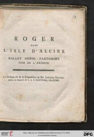 Roger dans l'Isle d'Alcine, ballet heroi - Pantomime, tiré de l'Arioste