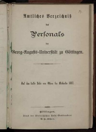 SS 1887: Personal-Bestand der Georg-Augusts-Universität zu Göttingen
