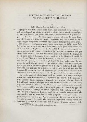 Lettere di Francesco Du Verdus ad Evangelista Torricelli.