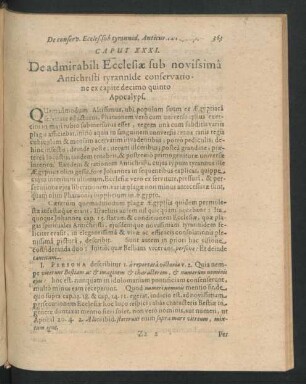 Caput XXXI. De admirabili ecclesiae sub novissima Antichristi tyrranide conservatione ex capite decimo quinto Apocalyps.