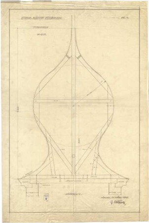 Bestelmeyer, German; Ellingen (Bayern); Christuskirche (Protestantische Kirche) - Turmhelm, Sparren C (Schnitt)