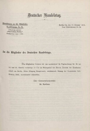 51. Jahrg. Nr. 21., ... den 17. Oktober 1911