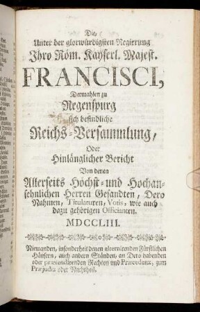 [V. Eine hochansehnliche Reichs-Versammlung.]