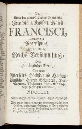[V. Eine hochansehnliche Reichs-Versammlung.]