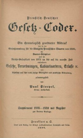 1888/89: Preußisch-deutscher Gesetz-Codex