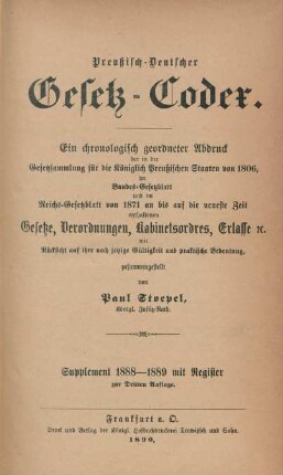 1888/89: Preußisch-deutscher Gesetz-Codex
