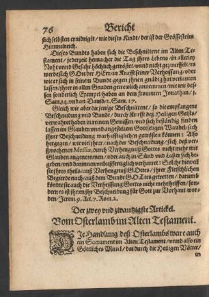 Der zwey vnd zwantzigste Artickel. Vom Osterlamb im Alten Testament.