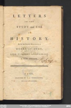 Letters On The Study and Use Of History