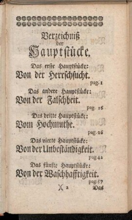Verzeichniß der Hauptstücke.