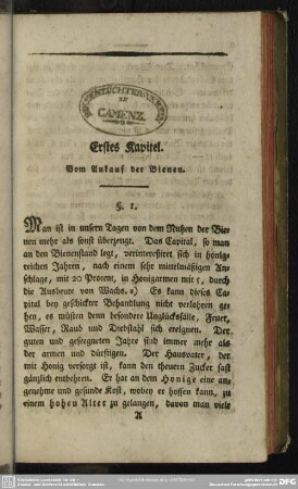 Erstes Kapitel. Vom Ankauf der Bienen