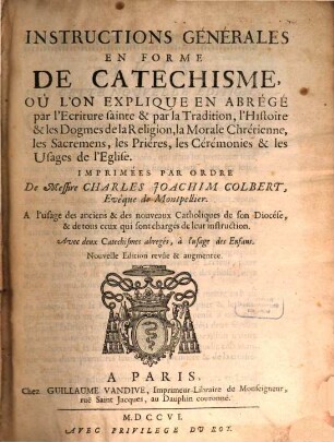 Instructions générales en forme de Catechisme