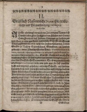 II. Gräfflich Nassawische Notae: Gegenbericht vnd Verantwortung: utsupra in titulo
