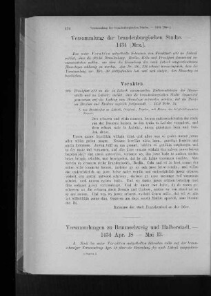 Versammlung der brandenburgischen Städte. - 1434 (Mrz.).