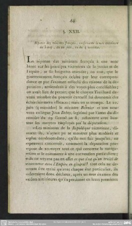 §. XXII. Réponse des ministres français, confirmante la note anterieure du 3 may, du 22 juin, ou de 4 messidor