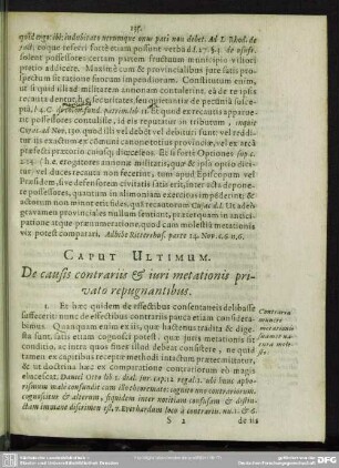 Caput Ultimum. De causis contrariis & iuri metationis privato repugnantibus