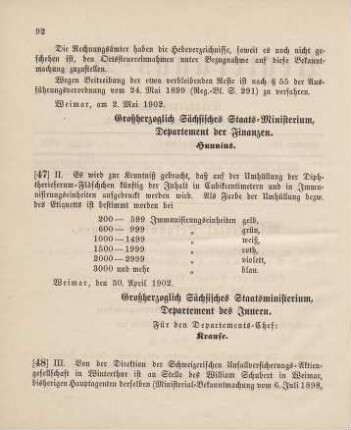 48. Ministerial-Bekanntmachung, betreffend Wechsel in der Hauptagentur der Schweizerischen Unfallversicherungs-Aktiengesellschaft in Winterthur