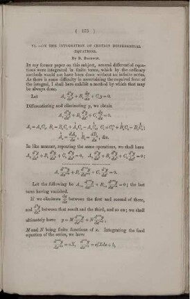 VI. On the integration of certain differential equations.