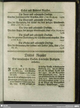 Drittes Register Der vornehmsten Sachen, so in diesen Predigten enthalten