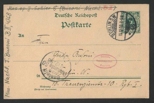 Postkarte an Gerda Busoni : 10.12.1898
