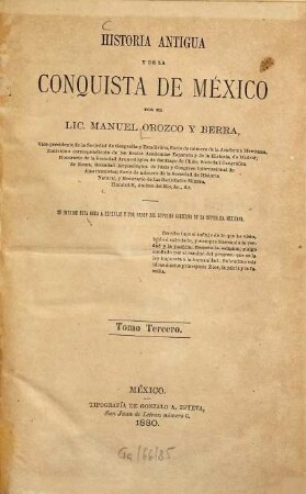 Historia antigua y de la conquista de Mexico, Tomo tercero