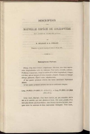 Description D' une Nouvelle Espece De Coleoptere