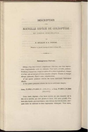 Description D' une Nouvelle Espece De Coleoptere