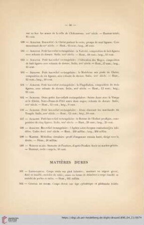 Matières Dures (Nr. 501 - 511)