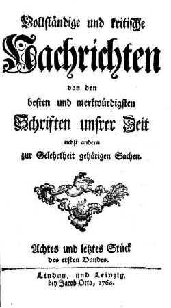 Achtes und letztes Stück des ersten Bandes.