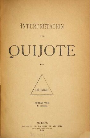 Interpretacion del Quijote por Polinous : [Cervantes], 1