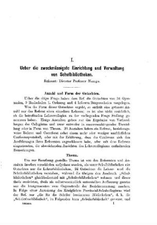 Ueber die zweckmässigste Einrichtung und Verwaltung von Schulbibliotheken : [Referat]