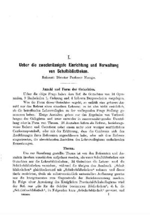 Ueber die zweckmässigste Einrichtung und Verwaltung von Schulbibliotheken : [Referat]