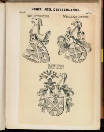 Taf. 235. Graf z. Oettingen, 1353. - Wolfgang Graf z. Oettingen. 1495. - Graf z. Oettingen. Nach Codex Grünenberg.