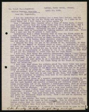 Brief aus London an Ralph Mc Allister Ingersoll