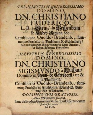 Dissertatio. De. Ervditis. Germaniae. Mvlieribus
