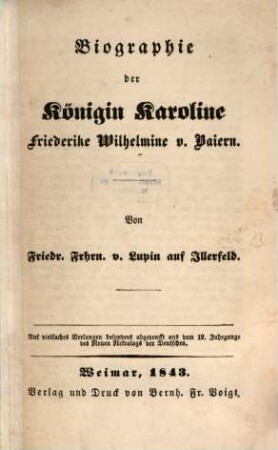 Biographie der Königin Karoline Friederike Wilhelmine