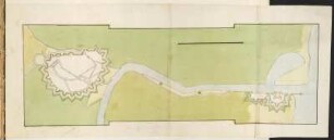 Festungsplan von Danzig, ca. 1:15 000, kolorierter Handzeichnung, vor 1695 : [Festungsplan von] Danzig Weichselmündung, [1:15 000] / [Johann George Starck]. [S.l., S.a.].- [nach 1695] - 1 Plan : Handzeichng. - 65,2 x 22,5 cm.