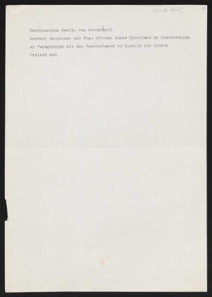 Brief von Gerhart Hauptmann und Margarete Hauptmann an Ferdinandine von Berchtold