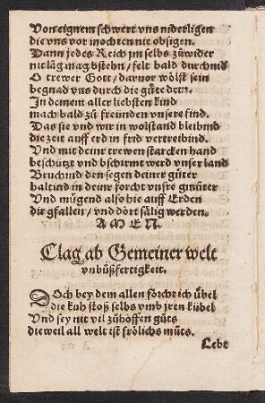 Clag ab Gemeiner welt unbüßfertigkeit.