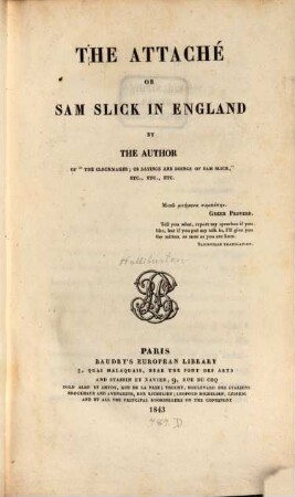 The Attaché or Sam Slick in England