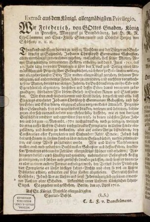 Extract aus dem königl. allergnädigsten Privilegio.