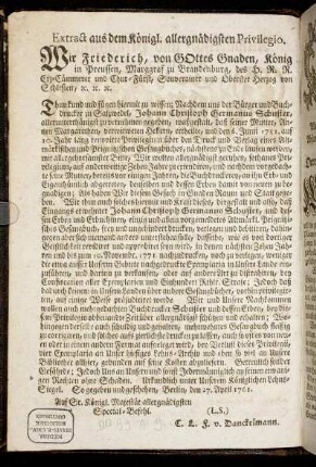 Extract aus dem königl. allergnädigsten Privilegio.