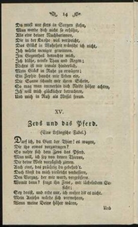 XV. Zeus und das Pferd. (Eine Leßingsche Fabel.)