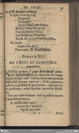 Curatio XLI. [Curatio XLIII.] De Tussi Et Sanguinis excretione