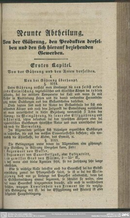 Neunte Abtheilung. Von der Gährung, den Produkten derselben und den sich hierauf beziehenden Gewerben