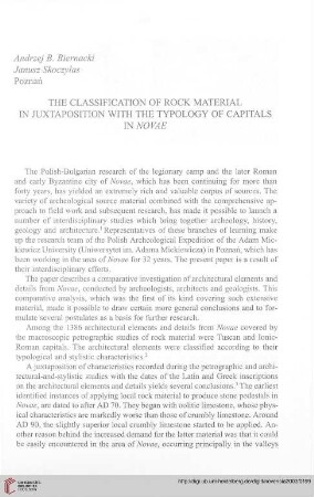 14: The classification of rock material in juxtaposition with the typology of capitals in Novae